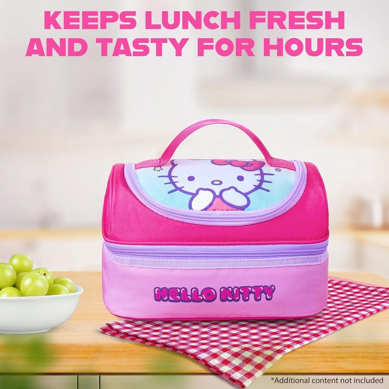 Get Trend Hello Kitty Lunch Bag Anime Insulated Lunch Box with Two Compartments for Picnic Snacks Cooler Bag Gifts for Kids (Pink Hello Kitty) - Image 5